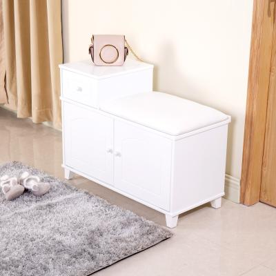 China White Retro Style Shoe Rack With Seat E1 MDF Shoe Storage Bench With Cushion for sale