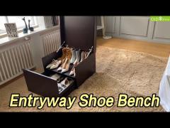 Double Layers Sliding Entryway Shoe Bench MDF Wood 20 Pairs Capacity