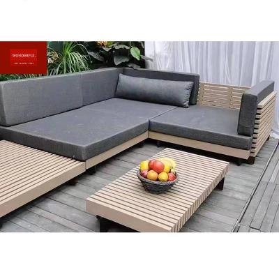 China Modern Garden Leisure Sofa Courtyard Furniture Gray Modern Wooden Sectional Outdoor Sofa Set for sale