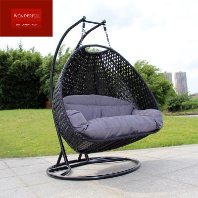 China Leisure Styles Hot selling outdoor patio rattan swing chair living room double hanging chair with big cushions for sale