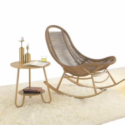 China Contemporary Modern Patio Leisure Outdoor Recliner  rattan rocking chair  Patio Wicker Rattan Rocking Chair Aluminum lazy lounge chair for sale