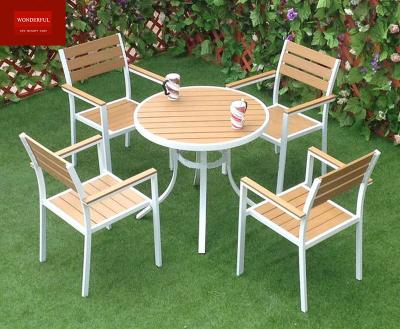 China Water Proof Garden patio dining sets plastic wood furniture chairs and square table 5pcs for sale