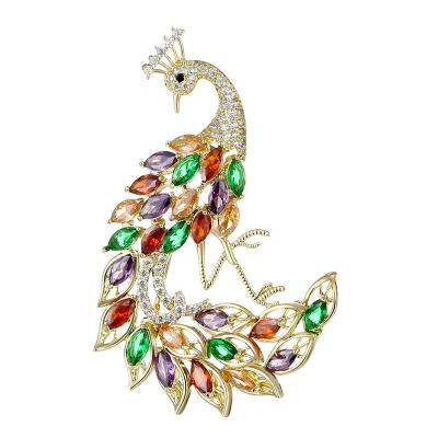 China Fashion Jewelry Acrylic Rhinestone Rose Peacock Brooch Wholesale Silver Plated Crystal Brooches Pin For Women for sale