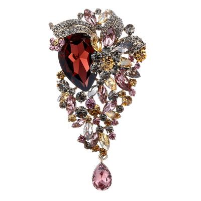 China Great Accessories Retro/Yard Fashion Jewelry Rose Flower Rhinestone Crystal Designer and Pin Ladies Women Luxury Brooch for sale