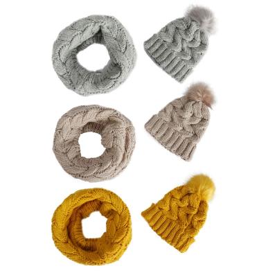 China Square Factory Fashion Hot New Style Winter Shawls Scarf Hat Custom 2022 Women Knitted Sets for sale