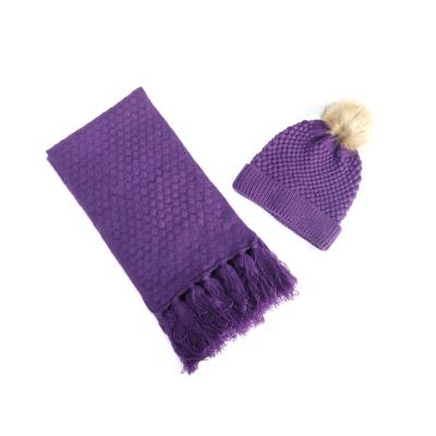 China Long Directly Made Women's Newly Knitted Beanie Hat Warm Pompom and Long Scarf Suits for sale