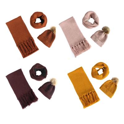 China Fashion Warm New Long Style Winter Shawls Scarf Hat Custom Women Knitted Snood Sets for sale