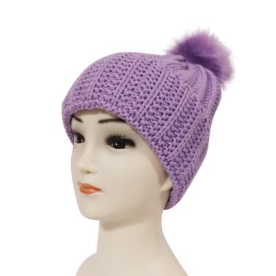 China Spring Autumn Winter Warm And Comfortable Customized COMMON Fashionable Soft Acrylic Knit Hat / Beanie With Faux Fur Ponpom for sale