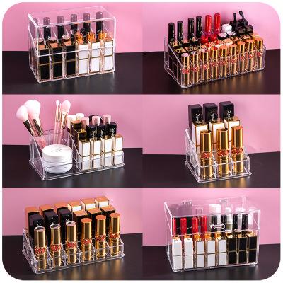 China Acrylic Multi-Cell INS Storage Box Viable Cosmetic Lipstick Small Desktop Storage Display Stand With Lid for sale