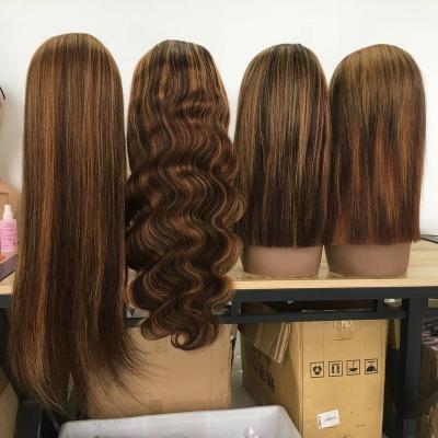 China Straight Remy Hair Wig Glueless Small Raw Piano Highlight 12A Wig Vendor Piano Color Knots Virgin Hair HD Peruvian Lace Frontal Wig for sale