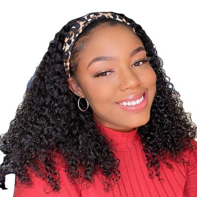 China Wholesale Raw Indian Virgin Kinky Curly Remy Human Hair Cuticle Aligned Kinky Curly No Lace Wigs For Black Women Glueless Headband Wig for sale