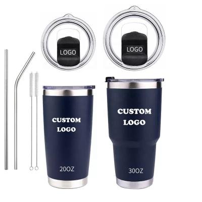 China Wholesale 20oz 30oz Double Wall Stainless Steel Travel Coffee Wine Mug Viable Customizable Tumbler Cup With Straw Custom Logo for sale