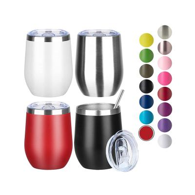 China Factory Viable Wholesale Customized Reusable Insulated Wine Glass Stainless Steel Egg Wine Tumbler Cup With Lid 12oz for sale