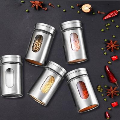 China Viable Glass Rotating Kitchen Stainless Steel Pepper Powder Seasoning Bottle for sale