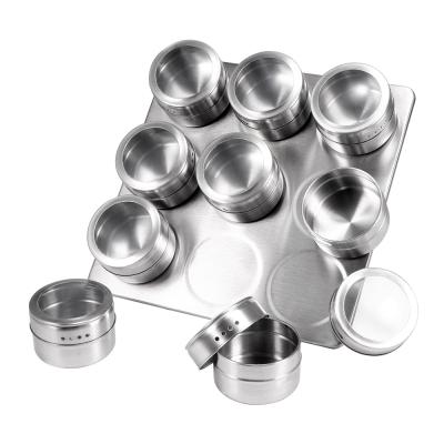 China Minimalist Magnetic Spice Jar Set With Stickers Stainless Steel Spice Cans Spice Storage Container Pepper Sprayers Seasoning Tools for sale