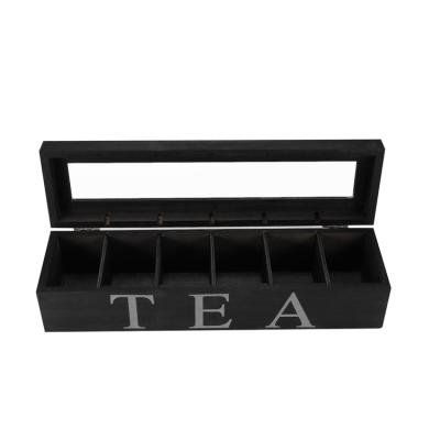 China Sustainable Six-Compartment Wooden Tea Bag Storage Box With Lid Tea Bag Organizer for sale