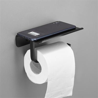 China Modern Thickened Black Luminous Stainless Steel Paper Towel Holder Color Two Square Toilet Paper Roll Holder for sale