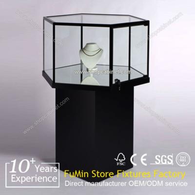 China Mordern Titanium Alloy Glass Display Showcase,Glass Jewelry Display Cabinet for sale