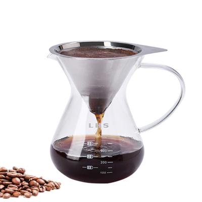 China Sustainable Glass Coffee Carafe With Handle And Stainless Steel Pour Over Paperless Coffee Spout Coffee Maker for sale