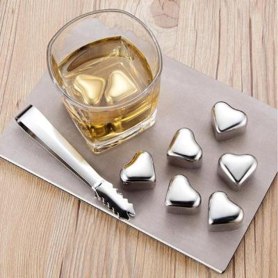 China Heart Shaped Viable Stainless Steel Whiskey Stones Heart Shaped Ice Cube Whiskey Stones Wine Cooling Cubes 4 Pcs Set for sale