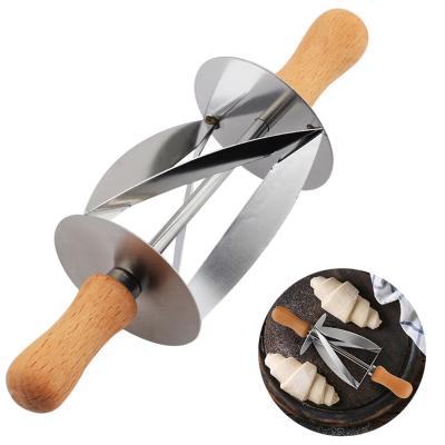 China Viable Wooden Handle Kitchen Knife Rolling Wheel Pastry Dough Cutter Dough Croissant Bread Croissant Stainless Steel Baking Knife for sale