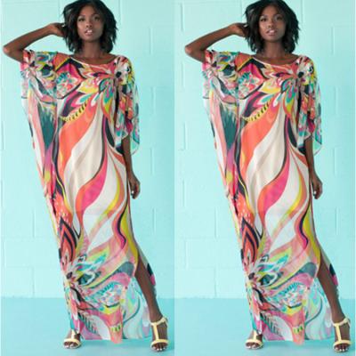 China New Breathable Casual Dresses Chiffon Beach Dress Printed Floral Print Long Robe Beach Blouse Kimono for sale