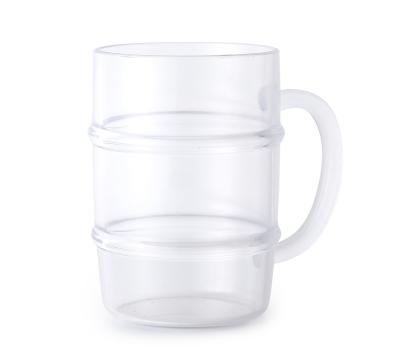 China No Hot Sale Barrel Shaped Clear Drinking Glass Beer Mug 24oz Plastic Plastic Stoneware Stoneware With Handle for sale