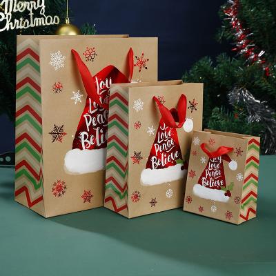 China Recycled Materials Holiday Season Party Gift Favor Treats Bags Goodie Gift Wrap Ornament Brown Kraft Paper Bag Rustic Christmas for sale