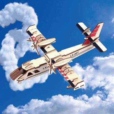 China 100% Eco-friendly Handmade Educational Airplanes Woodworking Puzzle Building Assembly Diy Wooden Models Kit Toy for sale