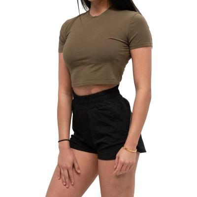 China Anti-wrinkle wholesale high quality Women's Summer custom logo Short Sleeve Tee knit Crop T-Shirt Tops for sale