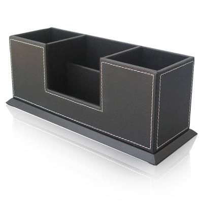 China Custom Luxury Handmade Leather Tabletop Pencil Holder Storage Pen Desktop Container for sale