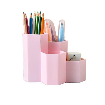 China Hexagon Creative Student Desktop Pen Stand Stationery Desktop Storage Box Pen Holder Cosmetics Pen Holder for sale