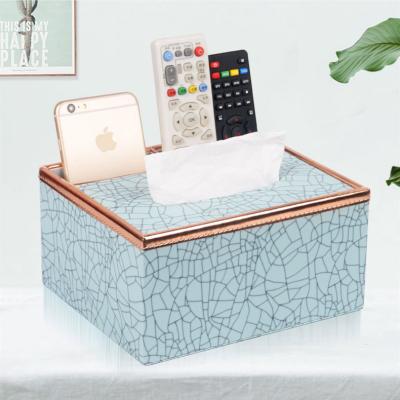 China Minimalist Home Multifunctional Storage PU Cover Tissue Artificial Leather Box With Remote Organizer for sale