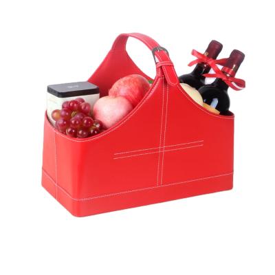 China High Quality Faux Leather Magazine Storage Stocked Basket With Handle for sale