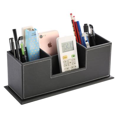 China 2020 Custom Logo Leather PU Desk Organizer Office Pencil Pen Holder for sale