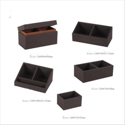 China Tea Box Manufacturer Customized Hotel Guest Room PU Leather Tea Goods Box Three Grid Storage Box Supplies Biggrille Leather Tea Box Manufacturer hotel for sale