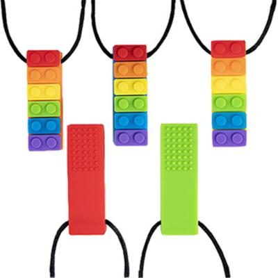 China ACTIONS 7 Colors Rainbow Soft Toy Food Grade Sensory Chew Silicone Toys Building Block Baby Teether Necklace for sale