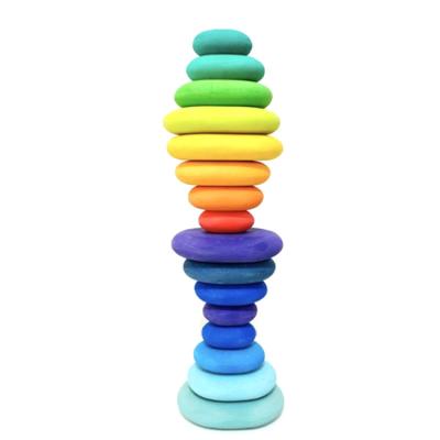 China Building Toy 4pc/set Cobblestone Shape Game Solid Pine Wood Stone Stacking Grimms Rainbow Stacker Wooden Block Toys for sale