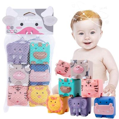 China Educational Toy 6pcs/set Baby Early Education Squeeze Play Preschool Bricks For Kids Soft Safe Bite Block Educational Silicone Building Block for sale