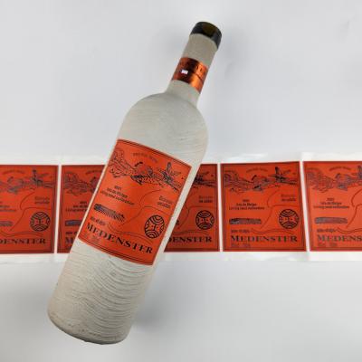 China Orange custom leather stickers Embossed Texture Wine Bottle Label for sale