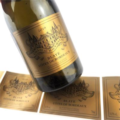 China Gold Foil Waterproof Gold Label Whiskey Self Adhesive Golden Beer Label Stickers for sale