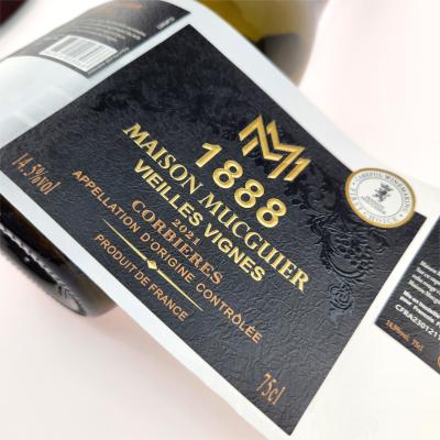 China CMYK Debossing Custom Champagne Bottle Labels Gold Foil Custom Wine Label Printing for sale