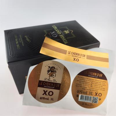 China Custom 3D Embossed Brandy Whiskey Labels - Gold Foil  Wine Bottle Labels OEM for sale