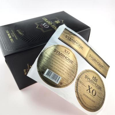 China CMYK Biodegradable Aluminium Foil Labels Whiskey Embossing Brandy Wine Labels for sale