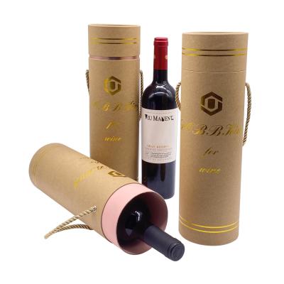 China Gold Foil Paper Box Packaging Custom Logo Tube Wine Packaging Box for sale