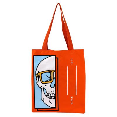 China BSCI Handled Certificated Recycled Organic Cotton Canvas Cotton Bag Orange Tote Bag With LOGO Prints for sale