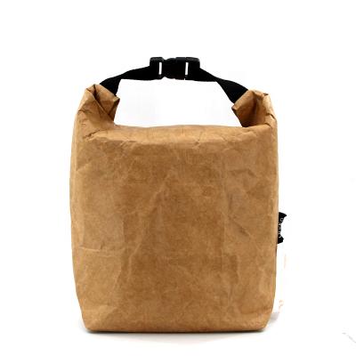 China Waterproof foldable thermal insulated kids roll up reusable brown washable dupont lunch paper tyvek cooler wrap bag with handles for sale