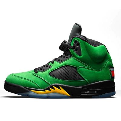 China CUSHIONING OG Quality AJ 5 Suede Oregon Duck Green Basketball Shoes Green Casual Sneakers Fashion Trend Sports Shoes for sale