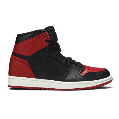 China CUSHIONING Toe Layer Leather Black Red Toe Men Casual Sneakers Black Lychee Red Beige Pattern OG Chicago AJ 1 Basketball Shoes for sale