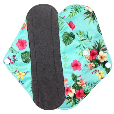 China Charcoal Printed Reusable Bamboo Cloth Menstrual Pads Washable Sanitary Pads for sale